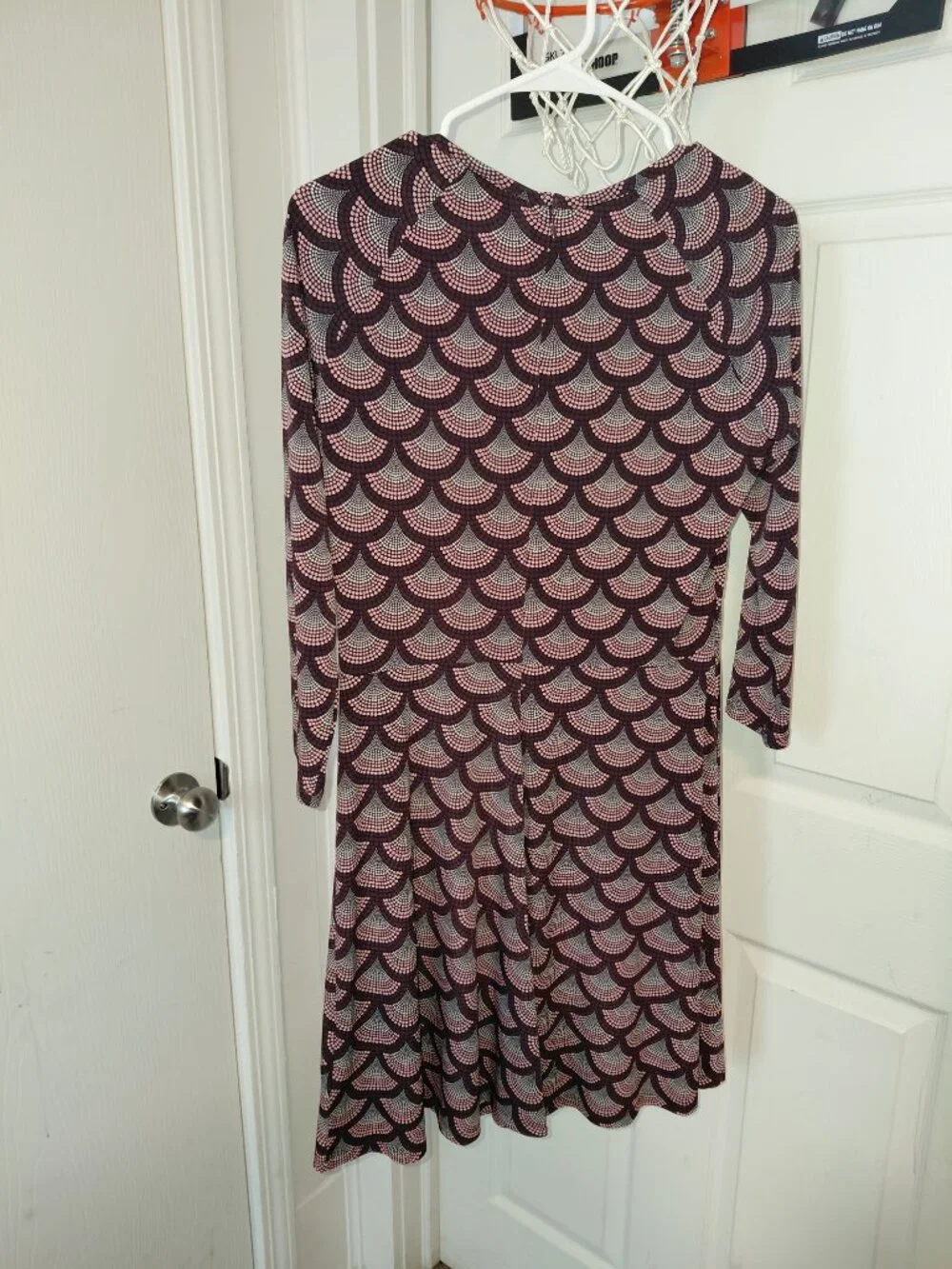 Michael Kors Swing Dress Black Maroon Cream Scallop Design Size Medium